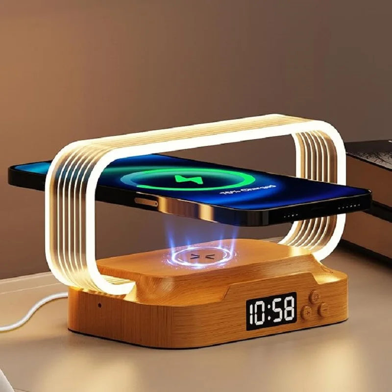 Table Top acrylic Wireless Charger with Night Light & Clock Fast Phone Charger for iPhone Android Wireless Charging