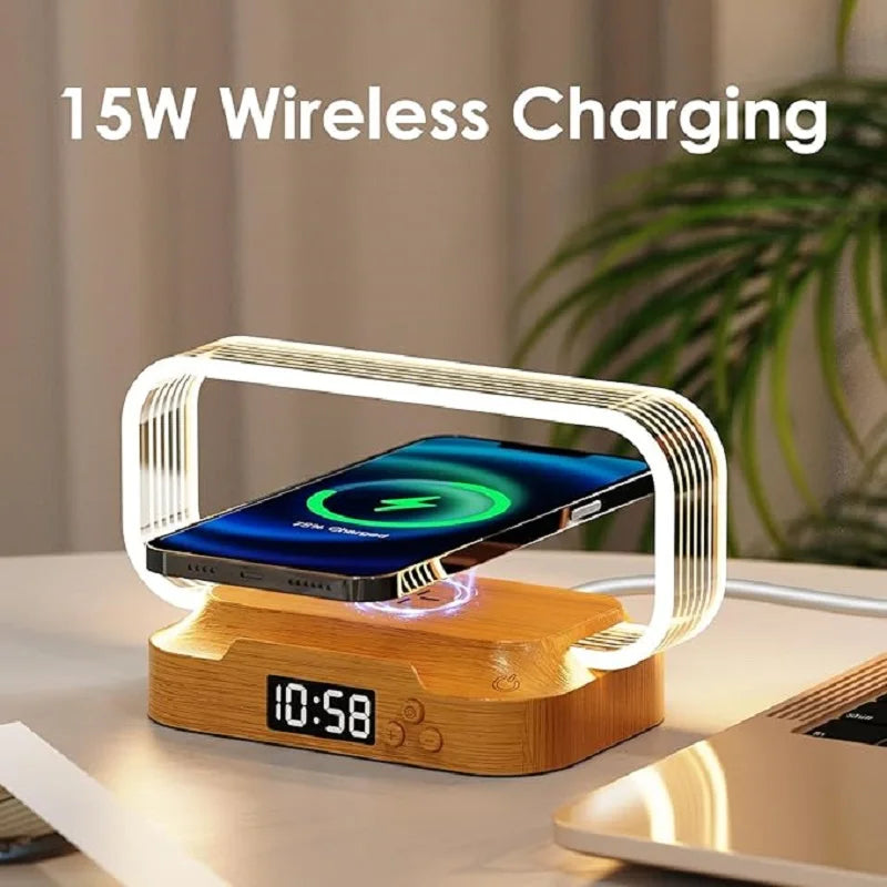 Table Top acrylic Wireless Charger with Night Light & Clock Fast Phone Charger for iPhone Android Wireless Charging