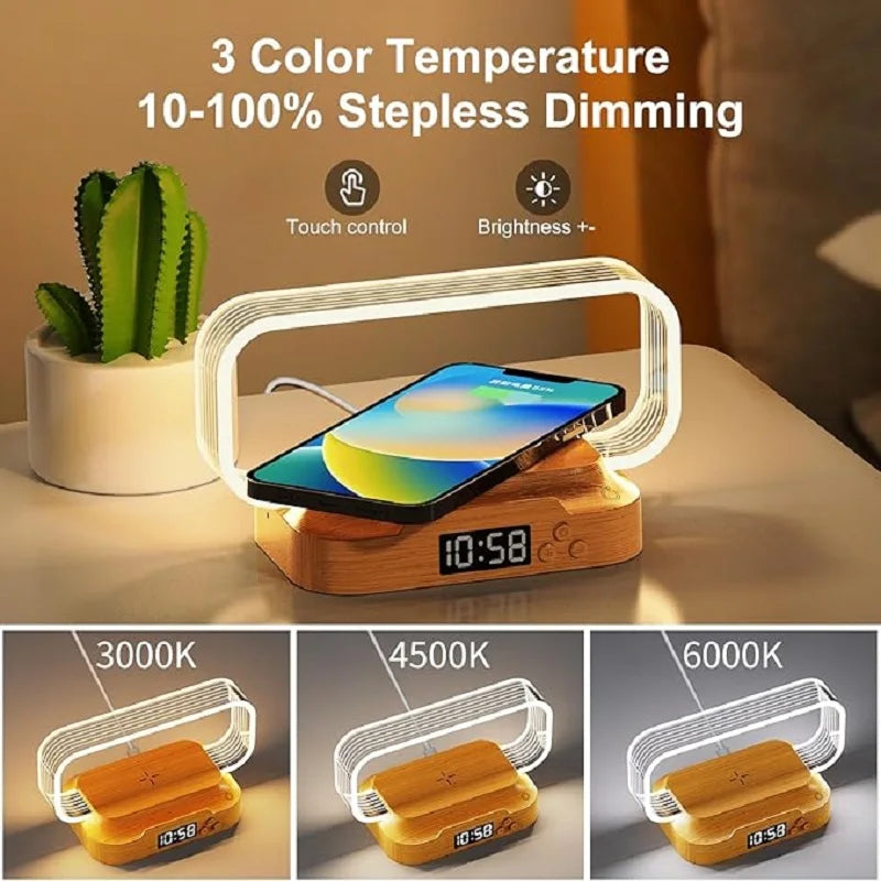 Table Top acrylic Wireless Charger with Night Light & Clock Fast Phone Charger for iPhone Android Wireless Charging