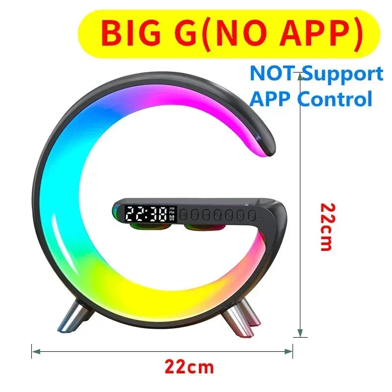 LED Smart Wake Up Light RGB Night Light with Bluetooth Speaker 15W Fast Wireless Charger Desk Lamp