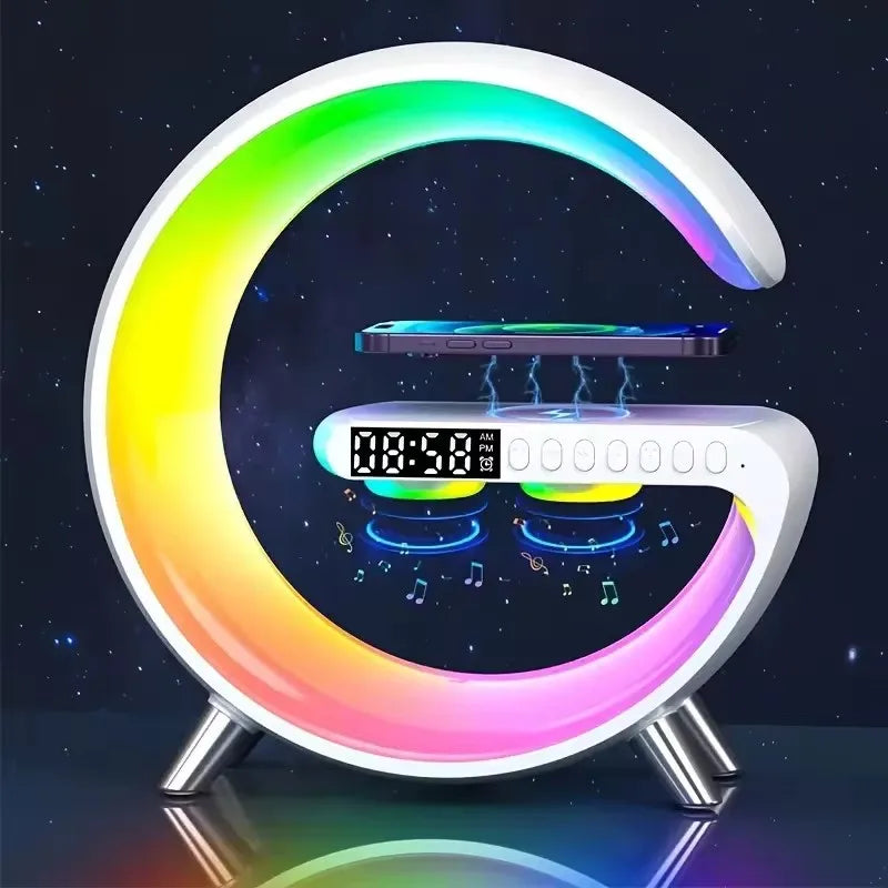 RGB Night Light Lamp Multifunction Alarm Clock - Blueotooth Speaker - 15W Wireless Charger Station Pad
