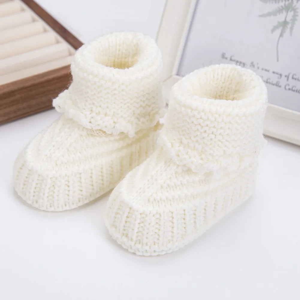 2Pcs/Pair Baby Knit Socks 0-12M Solid Crochet, Walking Socks For Infant Boys Girls
