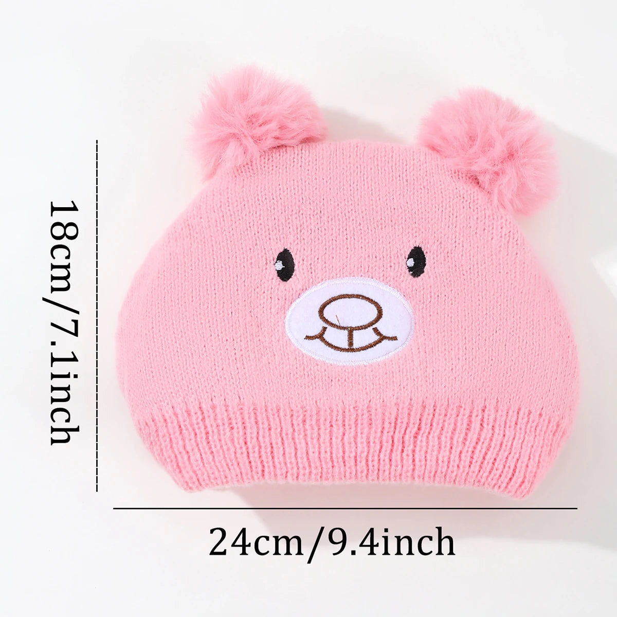 Cute Bear Beanie Cap for Baby Boy & Girl - Pompom Warm Knitted Hat