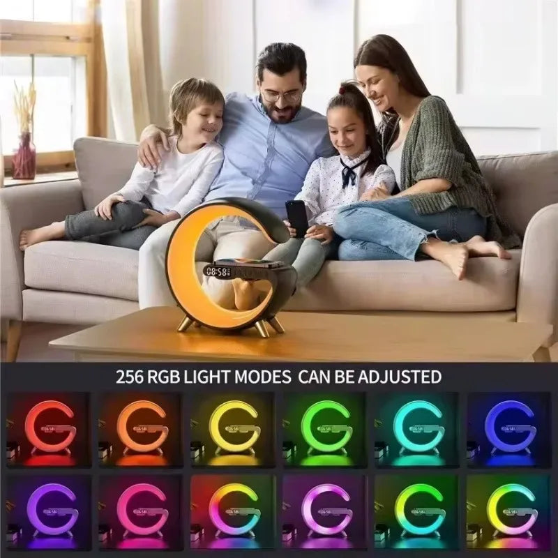 LED Smart Wake Up Light RGB Night Light with Bluetooth Speaker 15W Fast Wireless Charger Desk Lamp