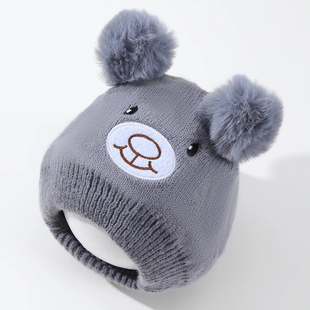 Cute Bear Beanie Cap for Baby Boy & Girl - Pompom Warm Knitted Hat