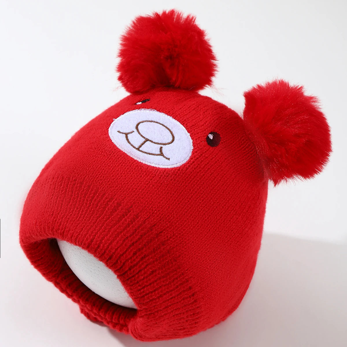 Cute Bear Beanie Cap for Baby Boy & Girl - Pompom Warm Knitted Hat