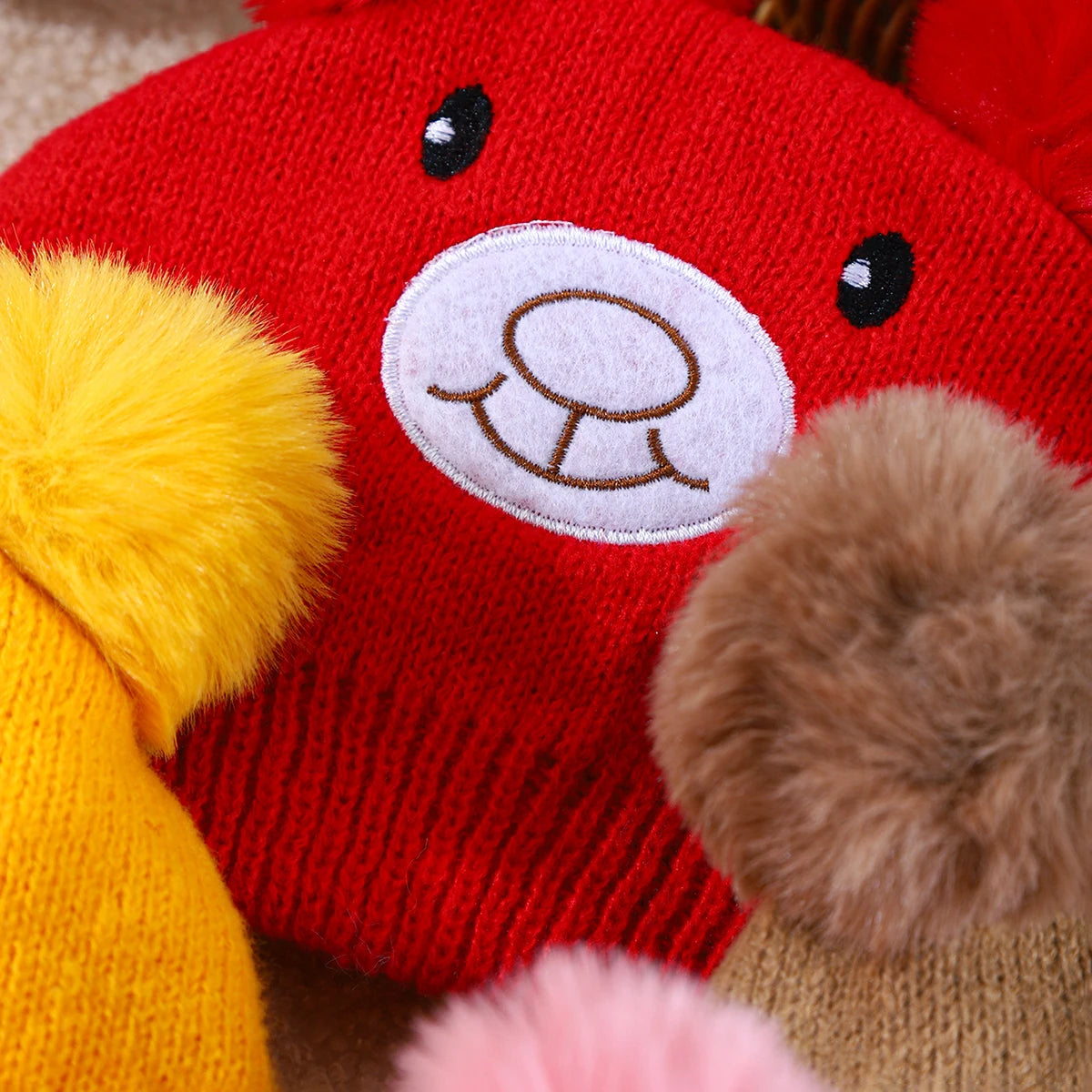 Cute Bear Beanie Cap for Baby Boy & Girl - Pompom Warm Knitted Hat