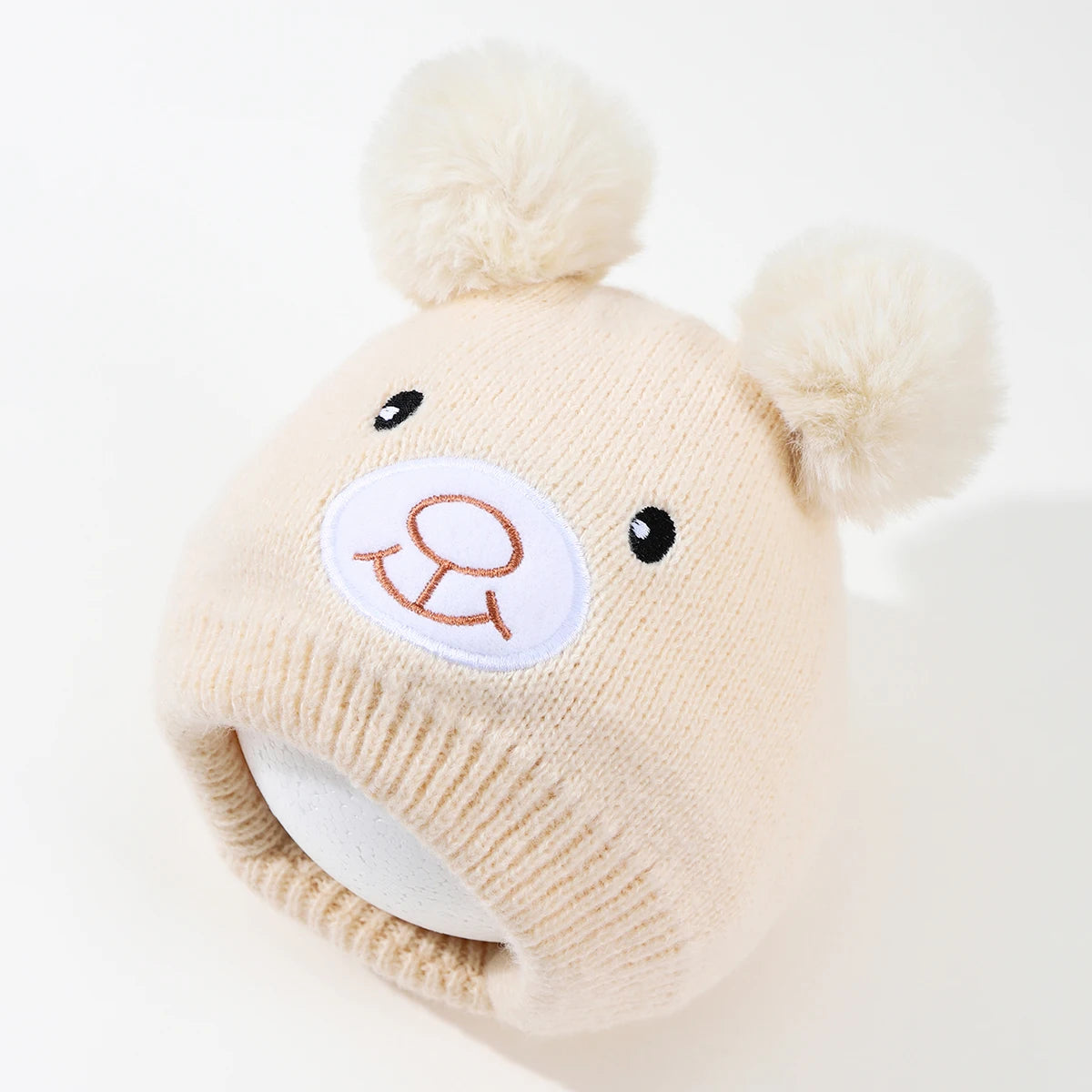 Cute Bear Beanie Cap for Baby Boy & Girl - Pompom Warm Knitted Hat