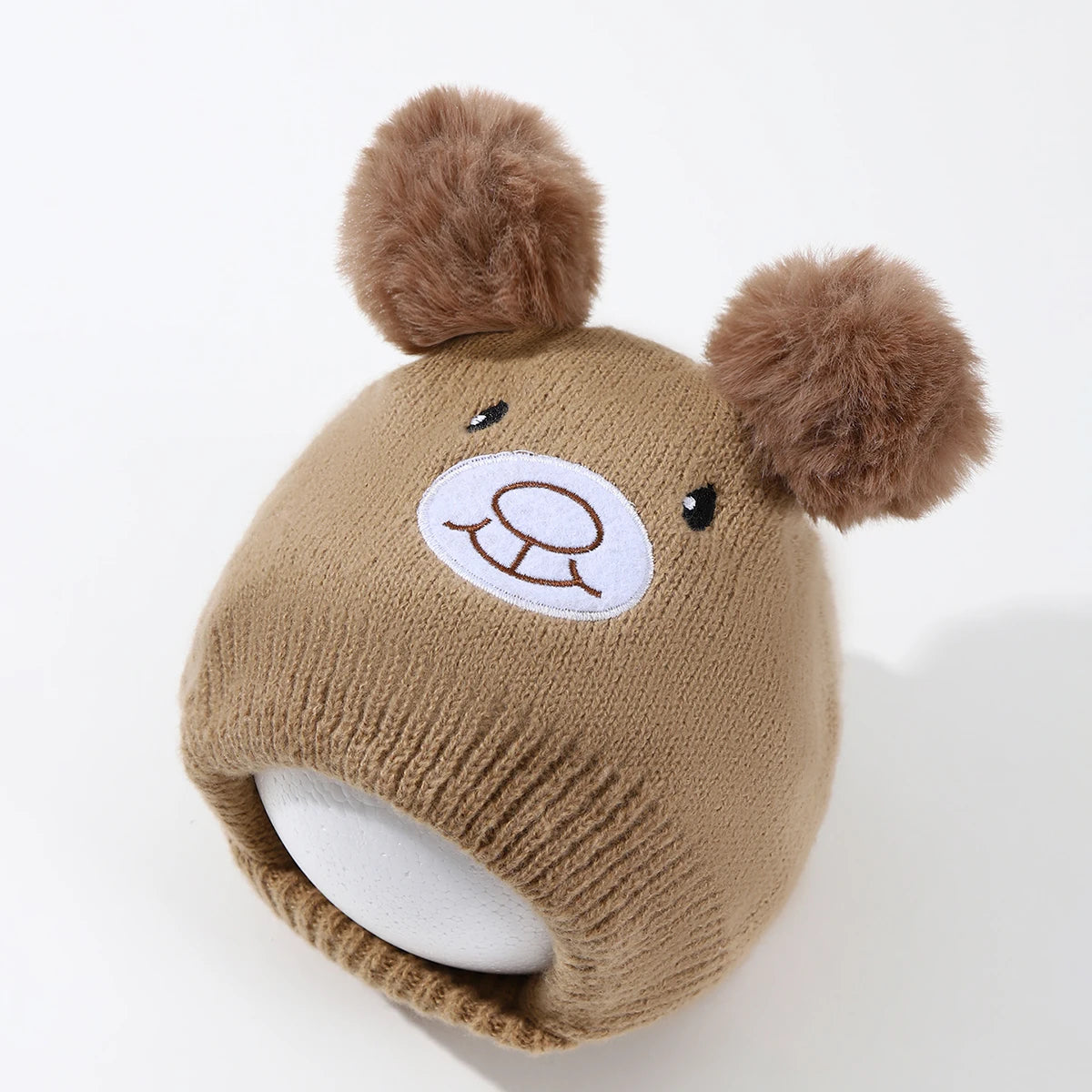 Cute Bear Beanie Cap for Baby Boy & Girl - Pompom Warm Knitted Hat