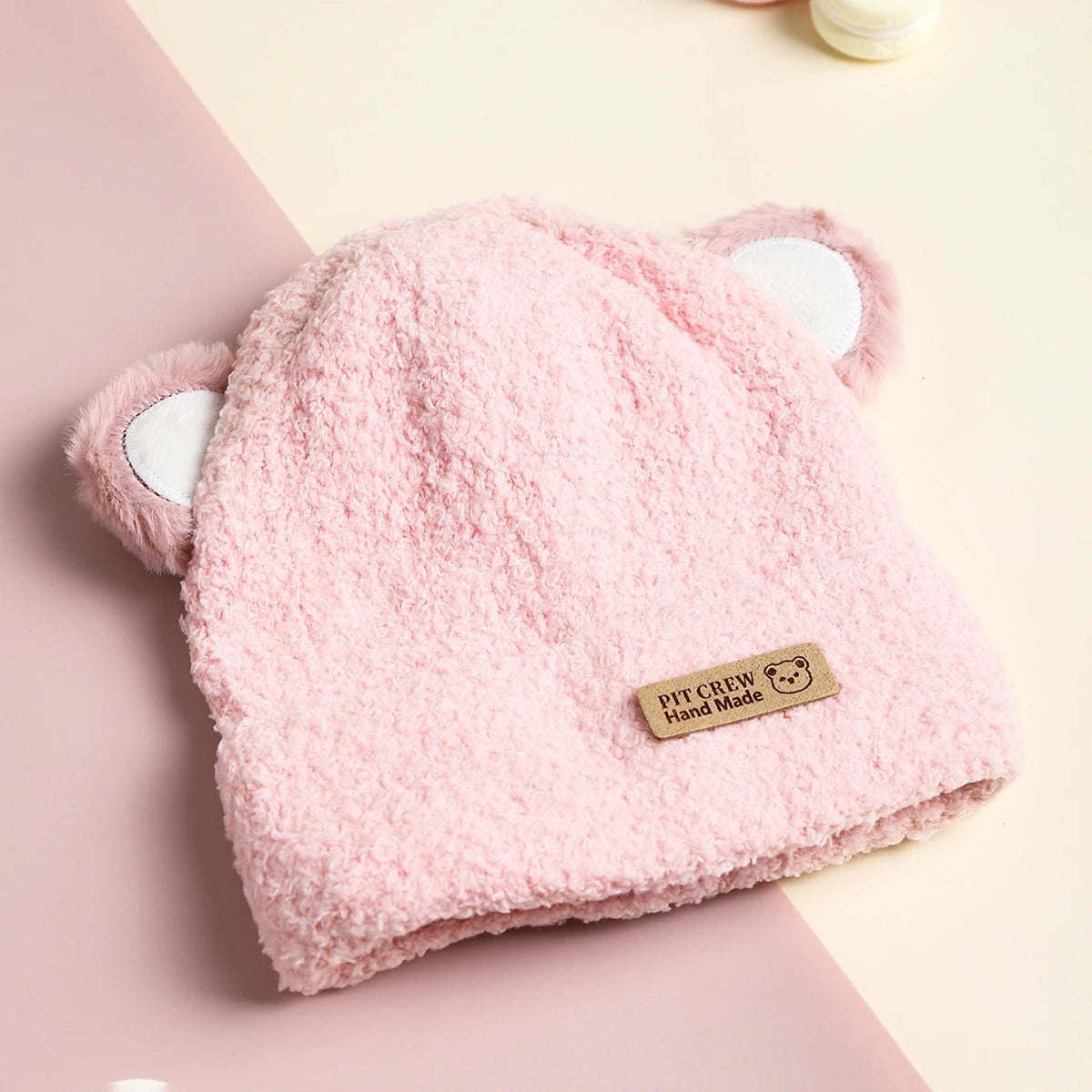 Baby Beanie - Bear Ears, Windproof Child Hat Knitted Earflap Caps