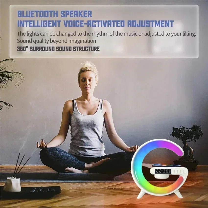 RGB Night Light Lamp Multifunction Alarm Clock - Blueotooth Speaker - 15W Wireless Charger Station Pad
