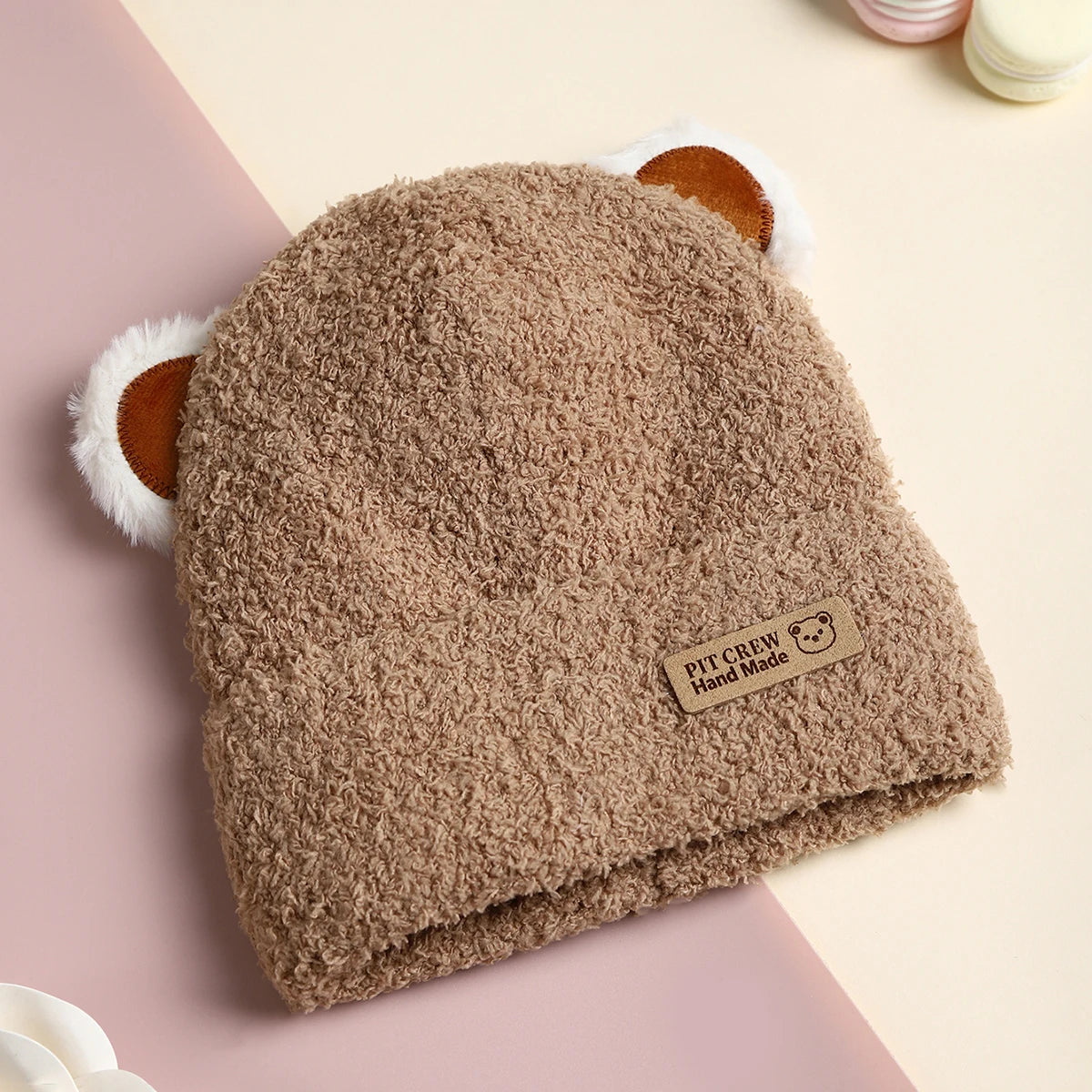 Baby Beanie - Bear Ears, Windproof Child Hat Knitted Earflap Caps