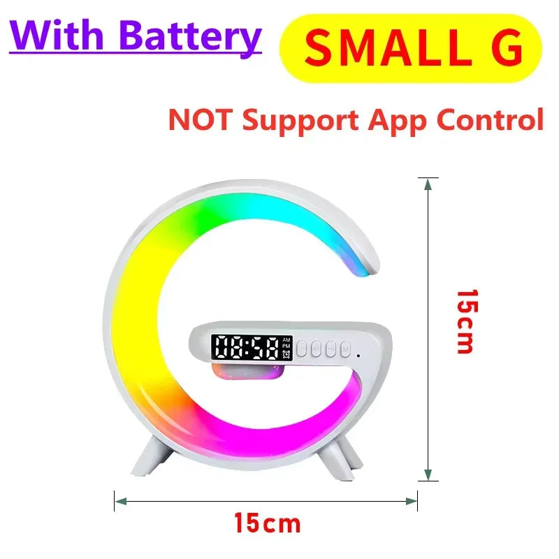 LED Smart Wake Up Light RGB Night Light with Bluetooth Speaker 15W Fast Wireless Charger Desk Lamp