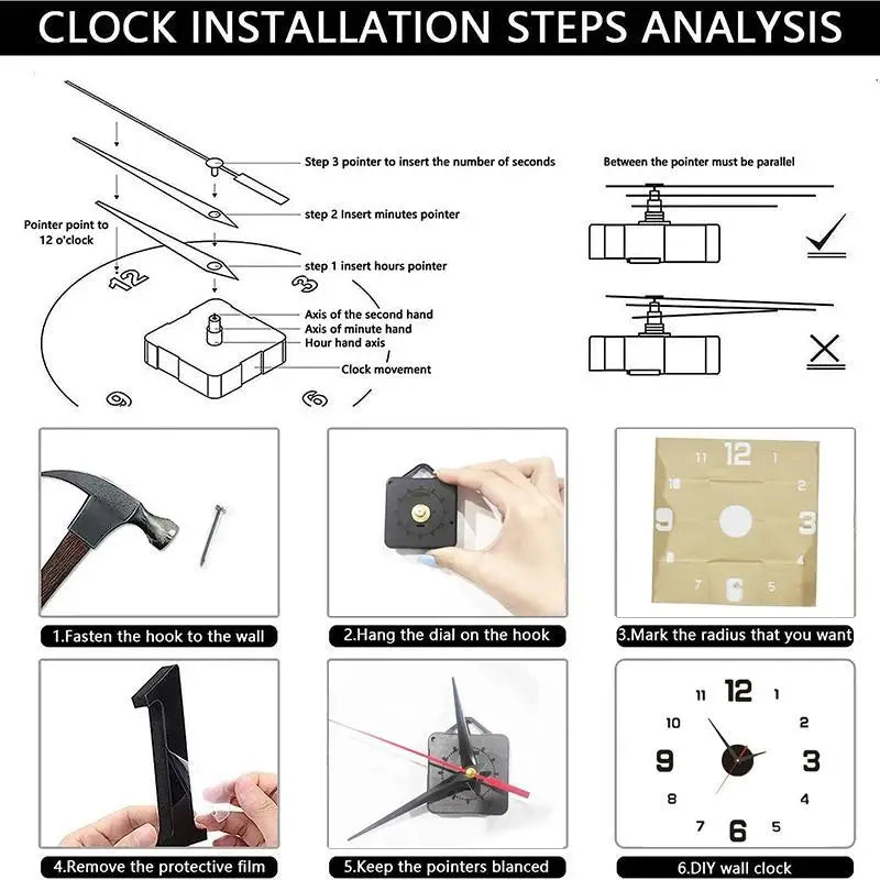 Creative Frameless DIY Wall Clock Wall Decal Home Silent Clock
