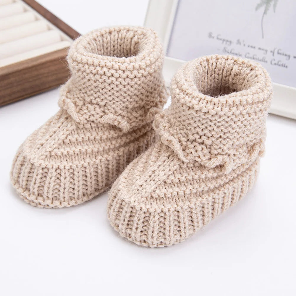 2Pcs/Pair Baby Knit Socks 0-12M Solid Crochet, Walking Socks For Infant Boys Girls
