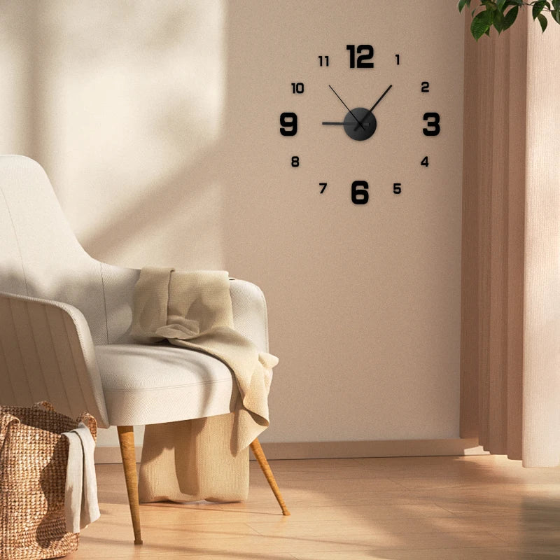 Creative Frameless DIY Wall Clock Wall Decal Home Silent Clock