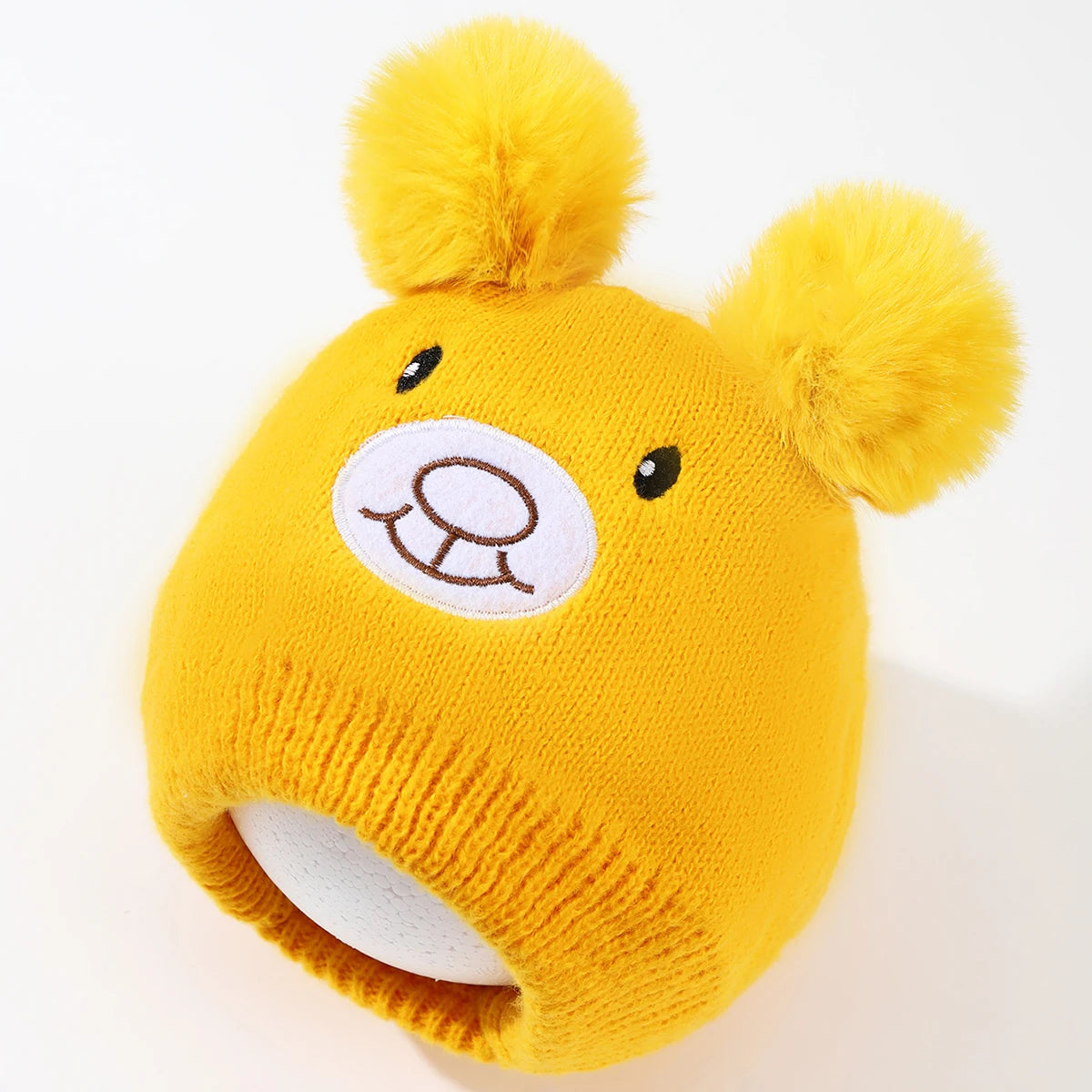 Cute Bear Beanie Cap for Baby Boy & Girl - Pompom Warm Knitted Hat