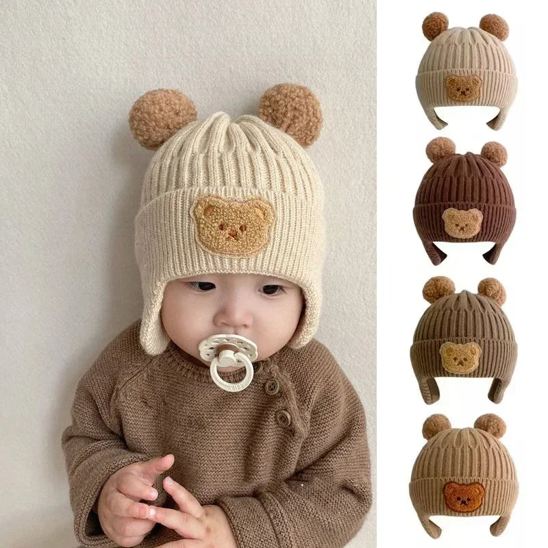 Baby wool hat cute bear ear protection hat children winter thickened warm knitted