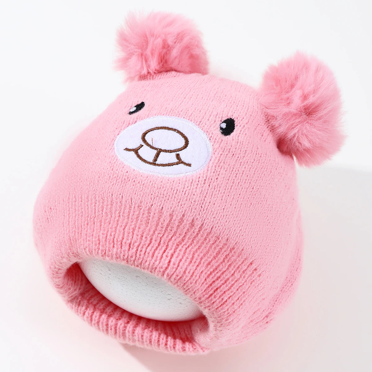 Cute Bear Beanie Cap for Baby Boy & Girl - Pompom Warm Knitted Hat