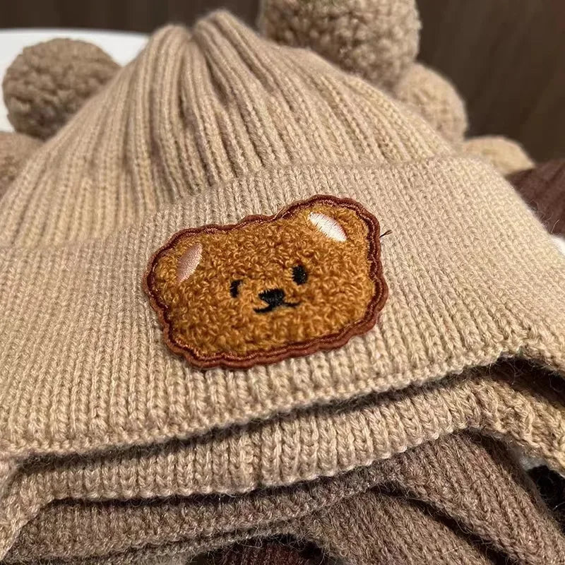 Baby wool hat cute bear ear protection hat children winter thickened warm knitted