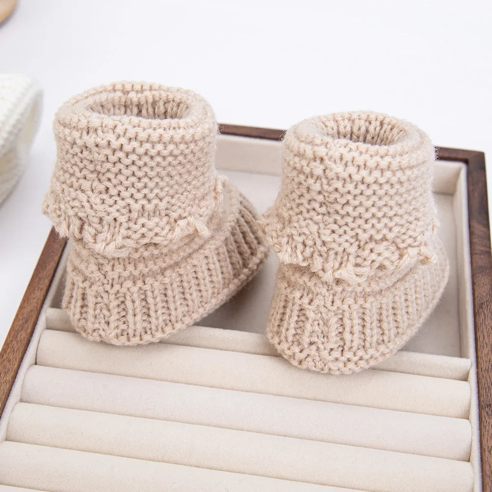 2Pcs/Pair Baby Knit Socks 0-12M Solid Crochet, Walking Socks For Infant Boys Girls