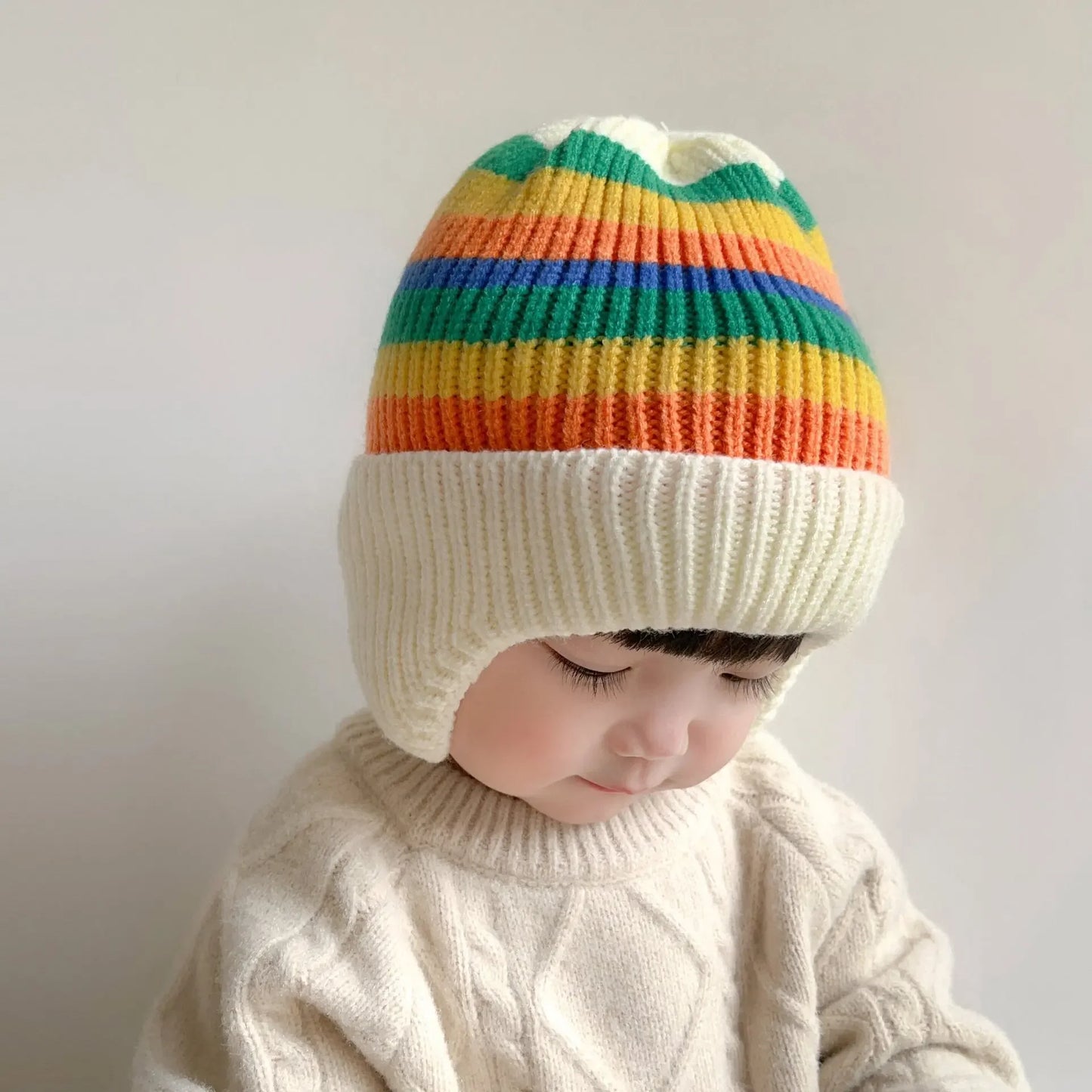 Baby wool hat cute bear ear protection hat children winter thickened warm knitted