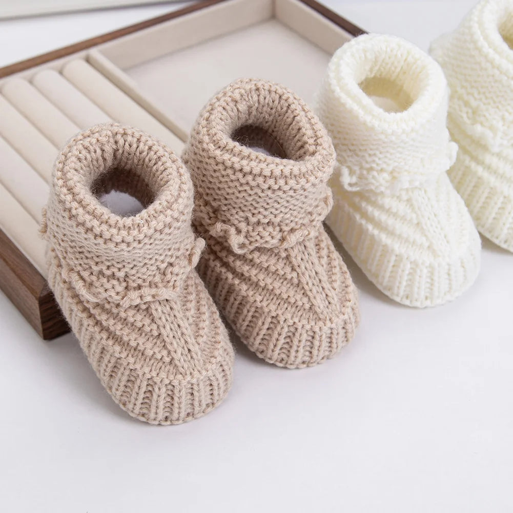 2Pcs/Pair Baby Knit Socks 0-12M Solid Crochet, Walking Socks For Infant Boys Girls