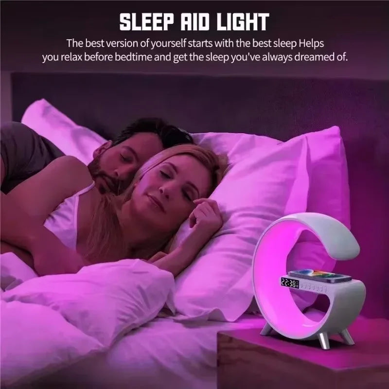 LED Smart Wake Up Light RGB Night Light with Bluetooth Speaker 15W Fast Wireless Charger Desk Lamp