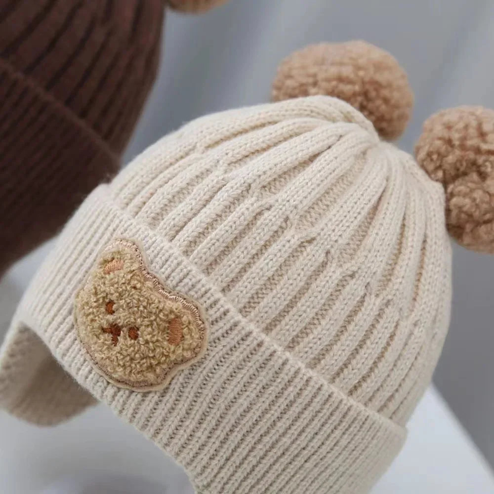 Baby wool hat cute bear ear protection hat children winter thickened warm knitted