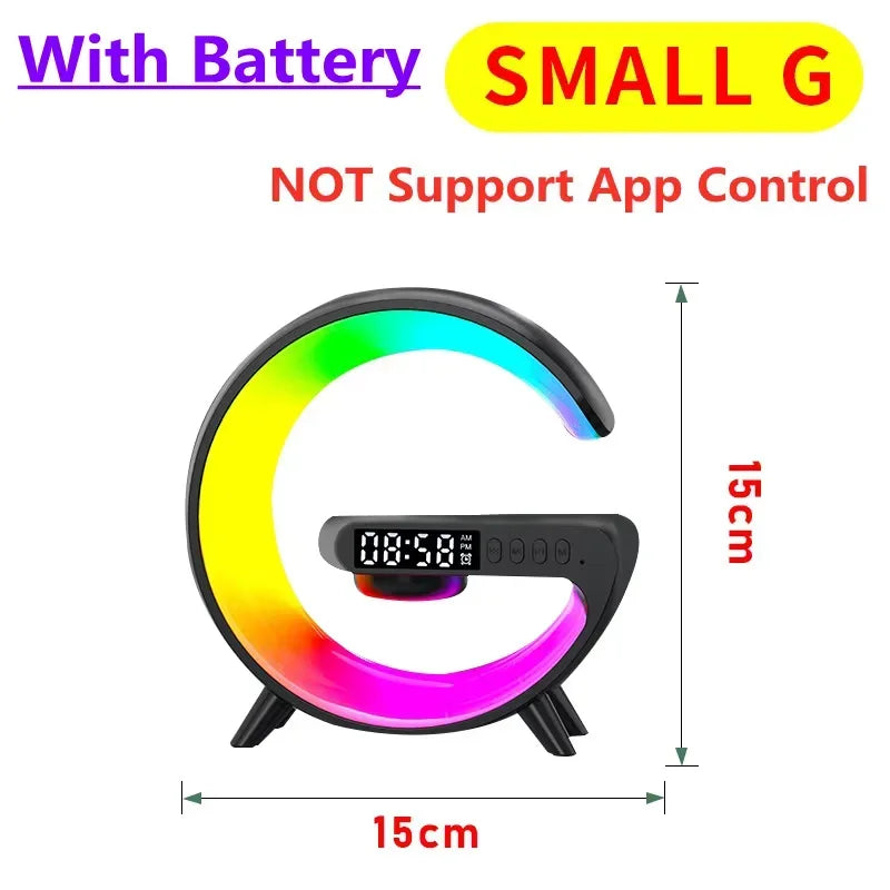 LED Smart Wake Up Light RGB Night Light with Bluetooth Speaker 15W Fast Wireless Charger Desk Lamp