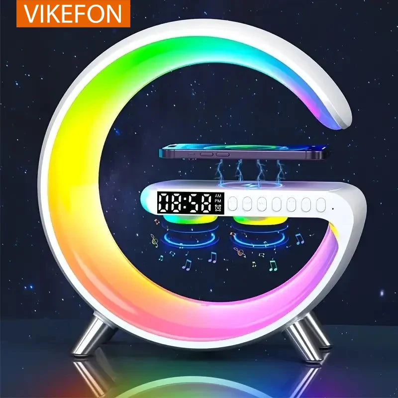 RGB Night Light Lamp Multifunction Alarm Clock - Blueotooth Speaker - 15W Wireless Charger Station Pad