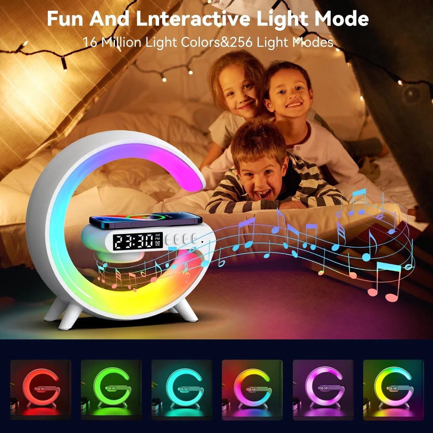 RGB Night Light Lamp Multifunction Alarm Clock - Blueotooth Speaker - 15W Wireless Charger Station Pad